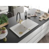 Mexen Cesar 1-bowl granite sink with drainer and Duo kitchen faucet, white - 6514-20-671701-57-G