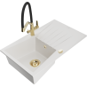 Mexen Cesar 1-bowl granite sink with drainer and Duo kitchen faucet, white - 6514-20-671701-57-G