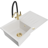 Mexen Cesar 1-compartment granite sink with a drip tray and kitchen mixer tap Duo, white - 6514-20-671701-57-G