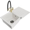 Mexen Cesar granite sink 1-bowl with drainer and Duo kitchen faucet, white - 6514-20-671701-57-B