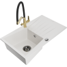 Mexen Cesar granite sink single-bowl with drainer and Duo kitchen faucet, white - 6514-20-671701-57-B