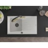Mexen Cesar granite sink 1-bowl with drainer and Duo kitchen faucet, white - 6514-20-671701-57-B