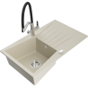 Mexen Cesar granite sink 1-bowl with drainer and Duo kitchen tap, beige - 6514-69-671701-07