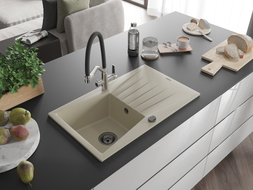 Mexen Cesar granite kitchen sink 1-chamber with drainer and Duo kitchen tap, beige - 6514-69-671701-07-B