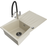 Mexen Cesar 1-compartment granite sink with a drip tray and kitchen mixer tap Duo, Beige - 6514-69-671701-07-B