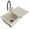 Mexen Cesar one-bowl granite sink with drainer and Duo kitchen tap, beige - 6514-69-671701-07-B