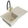 Mexen Cesar 1-bowl granite sink with drainer and Duo kitchen tap, beige - 6514-69-671701-57-G