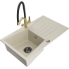 Mexen Cesar 1-compartment granite sink with a drip tray and kitchen mixer tap Duo, Beige - 6514-69-671701-57-B