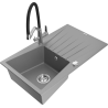 Mexen Cesar 1-compartment granite sink with a drip tray and kitchen mixer tap Duo, grey - 6514-71-671701-07