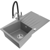 Mexen Cesar granite sink 1-bowl with drainer and kitchen faucet Duo, gray - 6514-71-671701-07