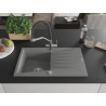 Mexen Cesar granite sink 1-bowl with drainer and kitchen faucet Duo, gray - 6514-71-671701-07