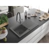 Mexen Cesar 1-bowl granite sink with drainer and Duo kitchen faucet, gray - 6514-71-671701-07-B
