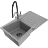 Mexen Cesar 1-bowl granite sink with drainer and Duo kitchen faucet, gray - 6514-71-671701-07-B