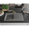 Mexen Cesar granite kitchen sink 1-bowl with drainer and Duo kitchen faucet, gray - 6514-71-671701-57-G