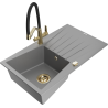 Mexen Cesar granite kitchen sink 1-bowl with drainer and Duo kitchen faucet, gray - 6514-71-671701-57-G