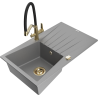 Mexen Cesar granite sink with 1 bowl, drainer and Duo kitchen tap, grey - 6514-71-671701-57-G