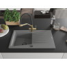 Mexen Cesar 1-bowl granite sink with drainer and Duo kitchen faucet, gray - 6514-71-671701-57-B