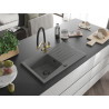 Mexen Cesar 1-bowl granite sink with drainer and Duo kitchen faucet, gray - 6514-71-671701-57-B