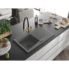 Mexen Cesar granite kitchen sink single-bowl with drainer and Duo kitchen faucet, gray - 6514-71-671701-57-B