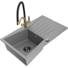 Mexen Cesar 1-bowl granite sink with drainer and Duo kitchen faucet, gray - 6514-71-671701-57-B