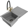 Mexen Cesar granite kitchen sink single-bowl with drainer and Duo kitchen faucet, gray - 6514-71-671701-57-B