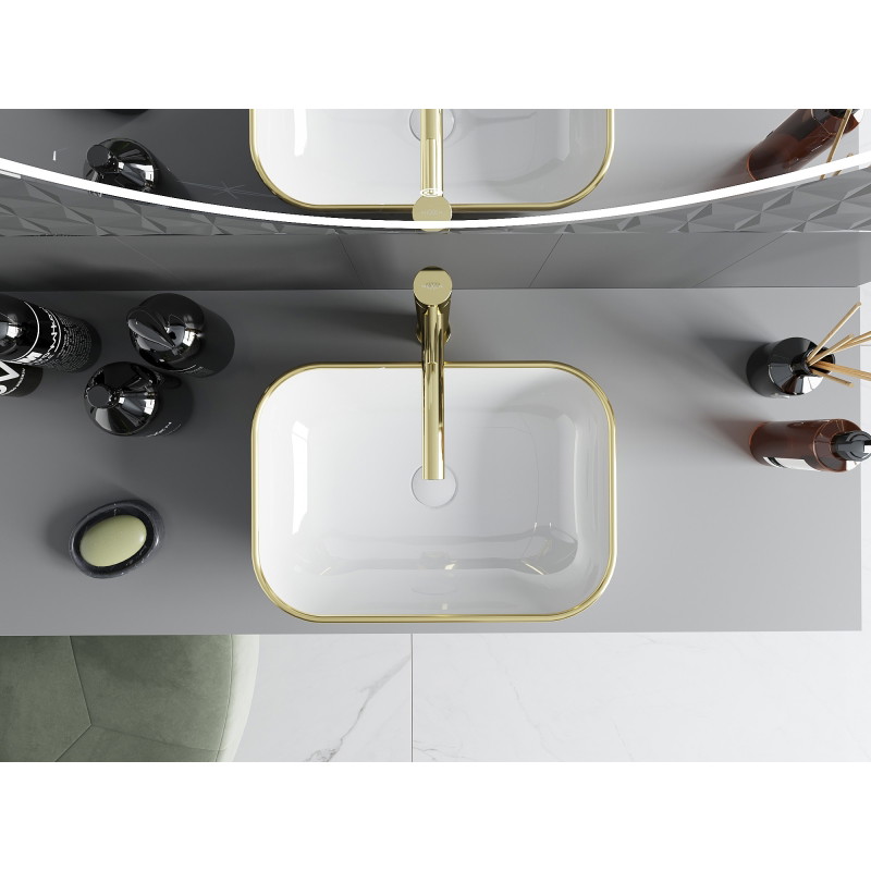 Mexen Rita countertop washbasin 45 x 32 cm, white/gold plaid pattern - 21084509
