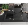 Mexen Cesar granite kitchen sink single-bowl with drainer and kitchen faucet Duo, black/silver metallic - 6514-73-671701-07