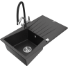Mexen Cesar granite sink 1-bowl with drainer and kitchen faucet Duo, black/silver metallic - 6514-73-671701-07