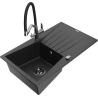 Mexen Cesar 1-compartment granite sink with a drip tray and kitchen mixer tap Duo, Black/ silver metallic - 6514-73-671701-07-B