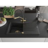 Mexen Cesar 1-bowl granite sink with drainer and Duo kitchen faucet, black/silver metallic - 6514-73-671701-57-G