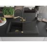 Mexen Cesar granite sink 1-bowl with drainer and Duo kitchen tap, black/silver metallic - 6514-73-671701-57-G