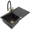 Mexen Cesar granite kitchen sink 1-bowl with drainer and Duo kitchen faucet, black/silver metallic - 6514-73-671701-57-G