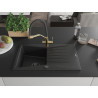 Mexen Cesar 1-Bowl Granite Sink with Drainer and Duo Kitchen Faucet, Black/Silver Metallic - 6514-73-671701-57-B