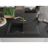 Mexen Cesar granite sink 1-bowl with drainer and Duo kitchen faucet, black/silver metallic - 6514-73-671701-57-B