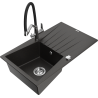 Mexen Cesar 1-bowl Granite Sink with Drainer and Duo Kitchen Faucet, Black/Gold Metallic - 6514-75-671701-07