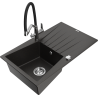 Mexen Cesar 1-compartment granite sink with a drip tray and kitchen mixer tap Duo, Black/ gold metallic - 6514-75-671701-07