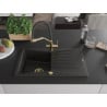 Mexen Cesar 1-bowl granite kitchen sink with drainer and Duo tap, black/gold metallic - 6514-75-671701-57-G