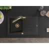 Mexen Cesar 1-bowl granite kitchen sink with drainer and Duo tap, black/gold metallic - 6514-75-671701-57-G