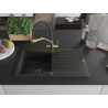 Mexen Cesar granite kitchen sink 1-bowl with drainer and Duo kitchen faucet, black/gold metallic - 6514-75-671701-57-B