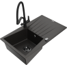 Mexen Cesar 1-bowl granite sink with drainer and kitchen faucet Duo, black/gold metallic - 6514-75-671701-70-B