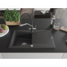 Mexen Cesar granite kitchen sink 1-bowl with drainer and kitchen faucet Duo, black speckled - 6514-76-671701-07