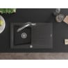 Mexen Cesar granite sink 1-bowl with drainer and Duo kitchen tap, speckled black - 6514-76-671701-07