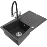 Mexen Cesar 1-compartment granite sink with a drip tray and kitchen mixer tap Duo, Spotted black - 6514-76-671701-07