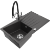 Mexen Cesar granite kitchen sink 1-bowl with drainer and kitchen faucet Duo, black speckled - 6514-76-671701-07