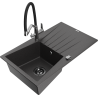 Mexen Cesar granite kitchen sink 1-bowl with drainer and Duo kitchen faucet, black speckled - 6514-76-671701-07-B