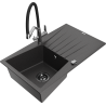 Mexen Cesar granite sink 1-bowl with drainer and Duo kitchen faucet, speckled black - 6514-76-671701-07-B