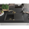 Mexen Cesar 1-bowl granite sink with drainer and Duo kitchen faucet, black speckled - 6514-76-671701-57-G