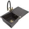 Mexen Cesar 1-bowl granite sink with drainer and Duo kitchen faucet, black speckled - 6514-76-671701-57-G