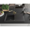 Mexen Cesar granite kitchen sink 1-bowl with drainer and kitchen faucet Duo, black speckled - 6514-76-671701-57-B