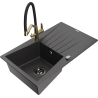 Mexen Cesar granite kitchen sink 1-bowl with drainer and kitchen faucet Duo, black speckled - 6514-76-671701-57-B
